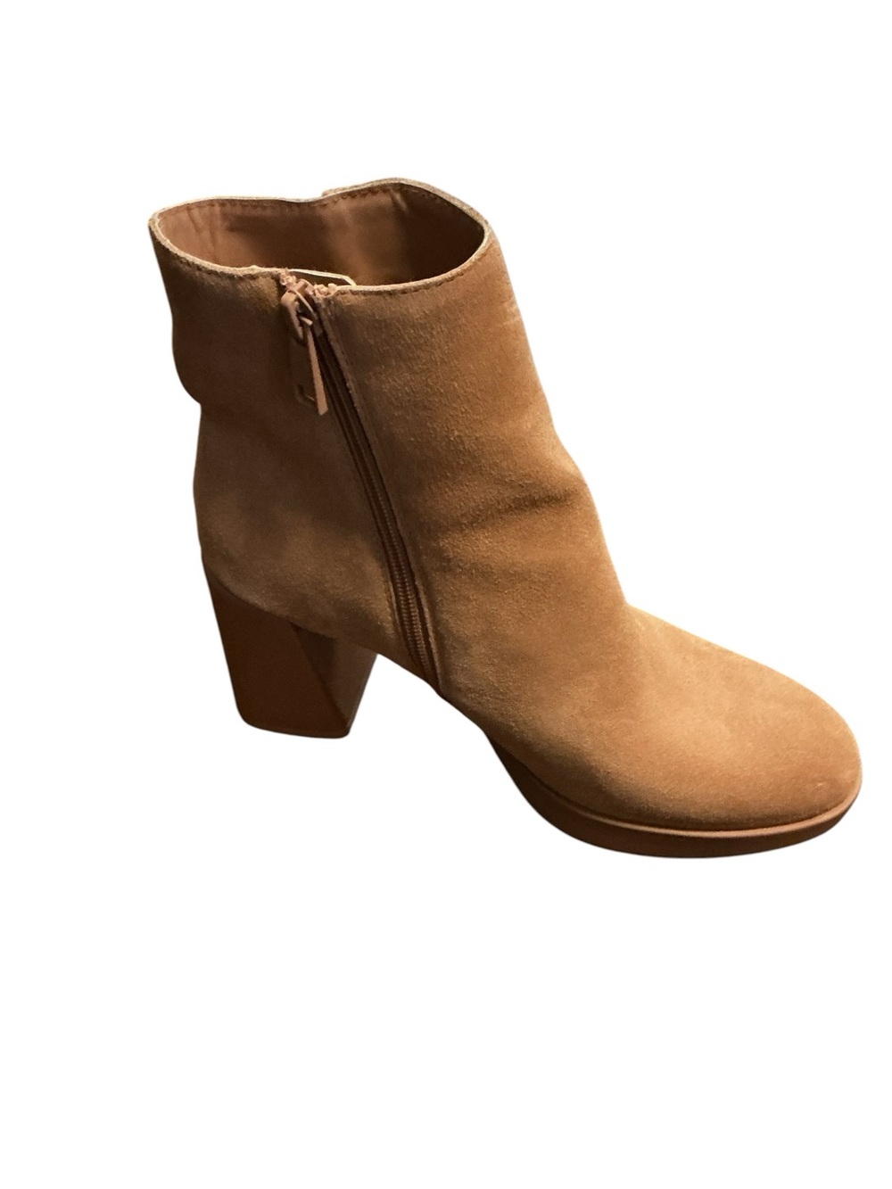 Naturalizer Tan Suede Zip Block Heel Ankle Booties